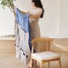 Mari Serene Blue Gray Calming Hues Hand Woven Hand Knotted T | Throw in Linens & Bedding by Studio Variously. Item in minimalism or contemporary style