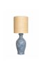Blue handcarved ceramic table lamp with Raffia/rattan fabric | Lamps by ENOceramics. Item made of fabric with ceramic works with eclectic & maximalism style