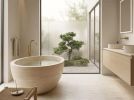 Bathtub Hand-Carved Travertine | Public Art by Babil Stone. Item composed of marble compatible with art deco style