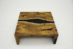 Matte Black Waterfall Epoxy Resin Custom Wood Coffee Table | Tables by Tinella Collection. Item composed of walnut and synthetic in minimalism or contemporary style