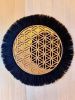 Flower of life Wall Decor - Black with Gold-leaf moon | Wall Sculpture in Wall Hangings by Gissell Studio - Fiber & Botanical Art. Item composed of maple wood and cotton
