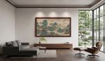 Hand-Painted Blue Green Landscape Song Dynasty Silk Art III | Oil And Acrylic Painting in Paintings by Dynasty Artisan. Item made of wood & fabric compatible with contemporary and eclectic & maximalism style
