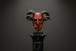 Hand-Carved Devil Mythology Mask Bust on Black Marble Base | Decorative Objects by Holzkunst Samuel Meisinger. Item made of wood works with art deco & rustic style
