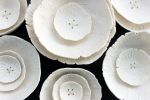 Large Abstract wall art set of 23 textured ceramic flowers | Wall Sculpture in Wall Hangings by Elizabeth Prince Ceramics. Item composed of ceramic in minimalism or mid century modern style