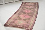 Pink, Purple, Charcoal Black Nomadic Vintage Rug | Runner Rug in Rugs by The Loom House. Item composed of fabric & fiber