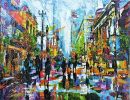 Sun Showers | Oil And Acrylic Painting in Paintings by Janice Mather | Stephen Avenue Walk in Calgary. Item made of synthetic