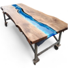 Custom Deep Blue Ocean Epoxy Table | Dining Table in Tables by Ironscustomwood. Item composed of walnut and metal