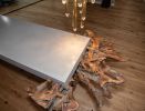 Teak and Concrete Reception Desk | Tables by Béton Studio | The Ring Workspaces in Clearwater. Item made of cement