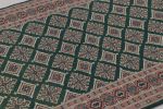 Vintage Bokhara Rug in Forest Green with Pink Geometric | Area Rug in Rugs by Rug and Kilim