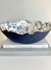 Blue Floral Decorative Eggshell Bowl Paper Mache Material | Decorative Bowl in Decorative Objects by TM Olson Collection. Item composed of paper in country & farmhouse or japandi style