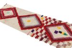 Vintage Moroccan Runner Rug in White with Red Diamond | Area Rug in Rugs by Rug and Kilim