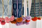 baoule pom pom throw cream stripe/lilac poms | Blanket in Linens & Bedding by Charlie Sprout. Item composed of fabric