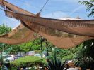 Boho Style Macrame Cover With Fringe -Shade Canopy for Patio | Textiles by Dimitar Kostadinov. Item made of cotton works with boho style