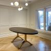 Oval Charcoal Walnut Brass Wishbone Table | Dining Table in Tables by YJ Interiors. Item composed of walnut and brass in mid century modern or contemporary style