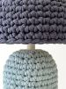 The Knitty Table Lamp in Robin's Egg Blue and Navy | Lamps by Meg Morrison | By Jacqui Photography in Richmond. Item composed of fabric and ceramic in mid century modern or eclectic & maximalism style