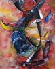 Young entertainer playing pembe Instrument | Oil And Acrylic Painting in Paintings by Mwenye painter | Private Residence in Worcester