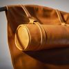 Studio Stirling Twin Deal in Soft Ochre Leather | Swing Chair in Chairs by Studio Stirling. Item composed of steel & leather
