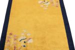 Vintage Chinese Deco style rug in Gold, Navy Border, Bright | Area Rug in Rugs by Rug and Kilim