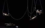 Trapezi Chandelier Three Lights | Chandeliers by SilvioMondinoStudio | ممشى مارينا دبي in دبي. Item composed of linen & brass