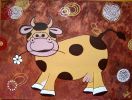 Happy cow | Oil And Acrylic Painting in Paintings by Elena Parau. Item composed of canvas in minimalism or contemporary style