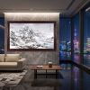 78" Hand-Painted Winter Snow Shanshui Landscape on Silk/Xuan | Oil And Acrylic Painting in Paintings by Dynasty Artisan. Item composed of wood and glass in contemporary or eclectic & maximalism style