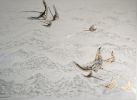 Stingrays_Mountains | Mixed Media by Janine Lambers, Gold. Item composed of birch wood