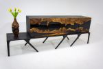Handmade Olive Epoxy Sideboard, Epoxy Console, Credenza | Storage by Tinella Collection. Item made of wood works with minimalism & contemporary style