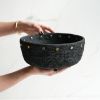 Centerpiece Bowl in Carbon Black Concrete with Brass Rivets | Decorative Bowl in Decorative Objects by Carolyn Powers Designs. Item made of brass with concrete works with minimalism & contemporary style