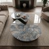 Starry Blue Marble Walnut Spiral Nesting Coffee Table Set | Tables by Dynasty Artisan. Item made of wood with marble works with minimalism & contemporary style