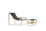 Set Chaise Longue and Footstool, Brass Steel & Black Leather | Chairs by Jover + Valls