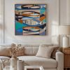 Fish Mid century modern painting geometric wall art | Oil And Acrylic Painting in Paintings by Berezart. Item composed of canvas compatible with boho and mid century modern style