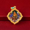 Wealth Yellow Jambhala Thangka Pendant Sapphire Micro Art | Ornament in Decorative Objects by Dynasty Artisan. Item made of metal compatible with contemporary and eclectic & maximalism style
