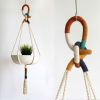 Modern Color Block Macrame Plant Hanger – 37” Handmade | Wall Sculpture in Wall Hangings by Freefille. Item composed of cotton in contemporary or modern style