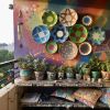 Boho Wicker Basket Wall Decor: Colorful African Design, Set | Decorative Plate in Decorative Objects by Sarmal Design. Item made of bamboo with cotton works with boho & contemporary style