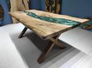 Live Edge Green Epoxy Resin Dining Table | Tables by LuxuryEpoxyFurniture. Item made of walnut