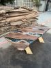 Smoked Epoxy Walnut Dining Table | Green Resin Table | Tables by Tinella Collection | New Mexico State Capitol in Santa Fe. Item composed of wood and metal in minimalism or art deco style