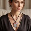 Hand-Painted Green Tara Thangka Solid Silver Locket Pendant | Ornament in Decorative Objects by Dynasty Artisan. Item made of metal works with contemporary & eclectic & maximalism style