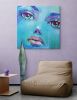 PAINTING: MESMERIZING HEAD IN OCEANIC BLUE URBAN POP ART | Oil And Acrylic Painting in Paintings by Monique van Steen. Item composed of synthetic