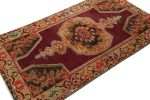 Vintage Oushak Runner Rug in Beige and Red with Floral | Area Rug in Rugs by Rug and Kilim