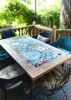 Rustic wood with mosaic tile inlay outdoor table | Dining Table in Tables by Abodeacious. Item made of wood with ceramic works with rustic style