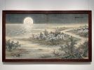 Hand-Painted Silk Moonlight River Landscape Gongbi Fine Art | Oil And Acrylic Painting in Paintings by Dynasty Artisan. Item composed of wood and fabric in contemporary or eclectic & maximalism style