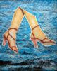 walking water woman heels ocean surreal office home decor | Oil And Acrylic Painting in Paintings by Dan Bina. Item made of canvas with synthetic