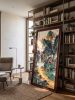 Hand-Painted Spring Dwelling: Blue & Green Silk/Xuan Art | Oil And Acrylic Painting in Paintings by Dynasty Artisan. Item made of wood & fabric compatible with contemporary and eclectic & maximalism style