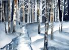 Night In The Woods | Watercolor Painting in Paintings by Claudia E. Kazachinsky. Item made of paper