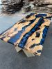 Blue Epoxy Dining Table- Resin Ocean Olive Wood Table | Tables by Tinella Collection. Item made of wood compatible with minimalism and art deco style