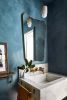 Organic Lime Wash Powder Room in Azur | Wall Treatments by Nicolette Atelier. Item works with boho & contemporary style