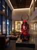 Red Taurus Crimson Iron Samurai Armor Wearable Art | Sculptures by Dynasty Artisan. Item composed of metal & leather compatible with contemporary and japandi style