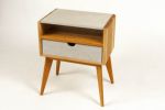 AbySlim Fat | Nightstand in Storage by Curly Woods. Item composed of oak wood and concrete in mid century modern style