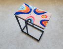 Colorful Pop Art C Shape Couch Table With Metal Legs | Coffee Table in Tables by Epoxy Coffee Table Shop. Item made of wood & metal compatible with boho and contemporary style