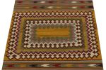 1980s Vintage Sofreh Kilim rug in Gold, Green and White | Area Rug in Rugs by Rug and Kilim